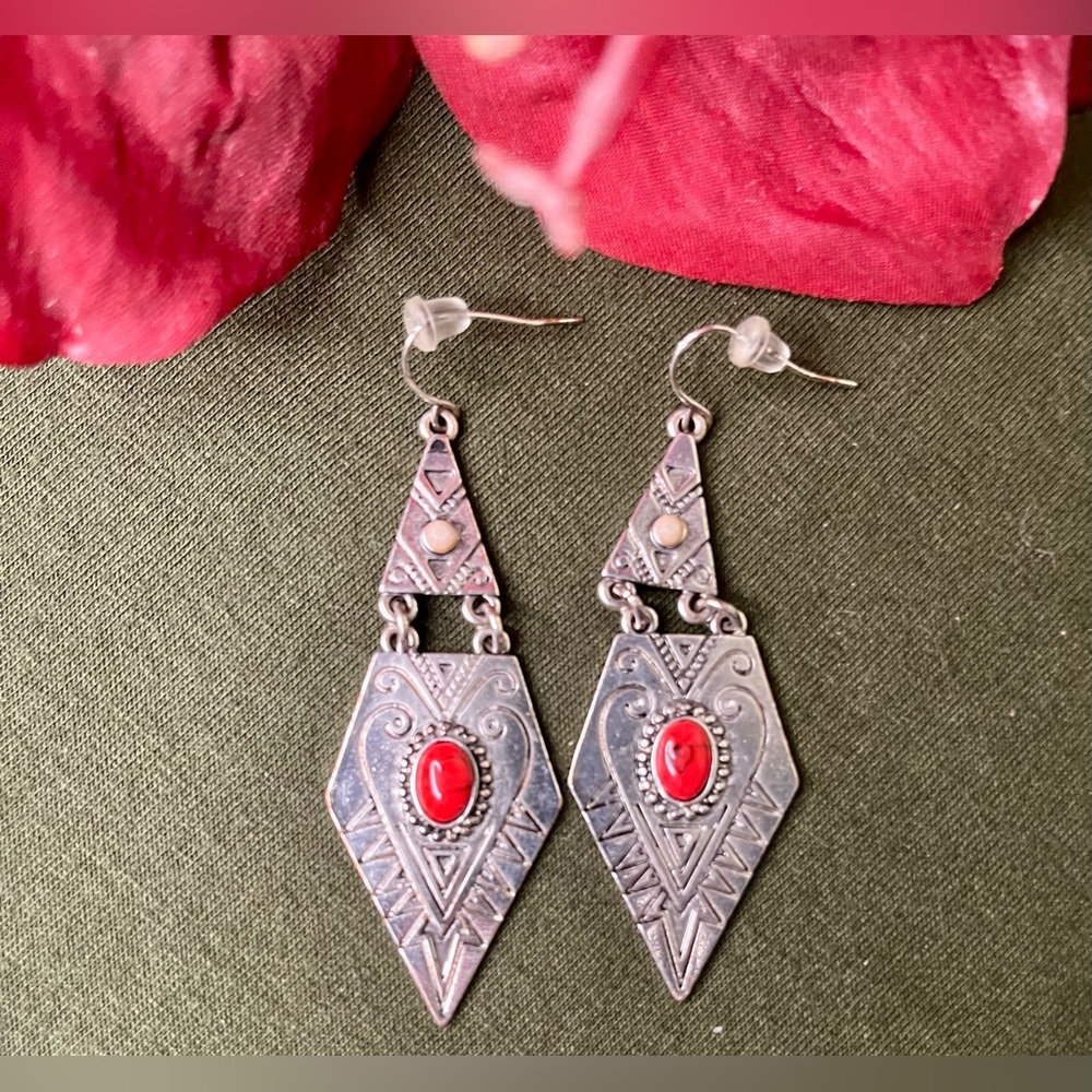 BOHO WESTERN SILVER AND RED TURQUOISE EARRINGS